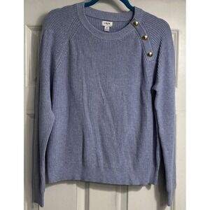 J Crew Baby‎ Blue Crew Neck Sweater Gold Buttons Women Med Boxy Preppy